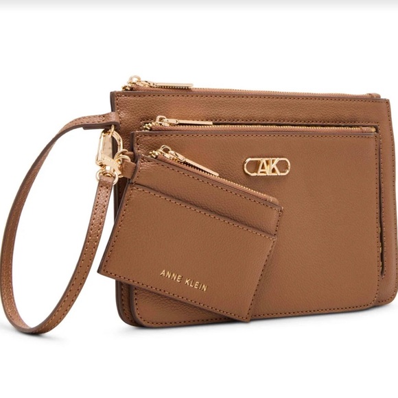 Anne Klein NWOT Brown/Tan/Chestnut Gold Clutch Wristlet Wallet Trio Set New - Picture 3 of 14